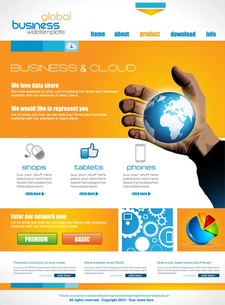 Plantilla de sitio web para negocios corporativos y nube . — Archivo Imágenes Vectoriales