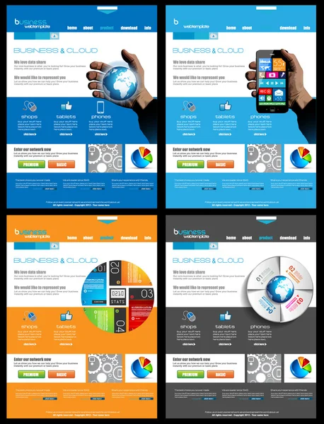 Conjunto de diseños web con 4 temas diferentes — Archivo Imágenes Vectoriales