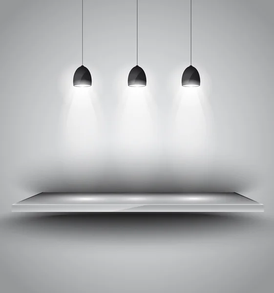 Shef med 3 spotlights lampor med riktat ljus — Stock vektor