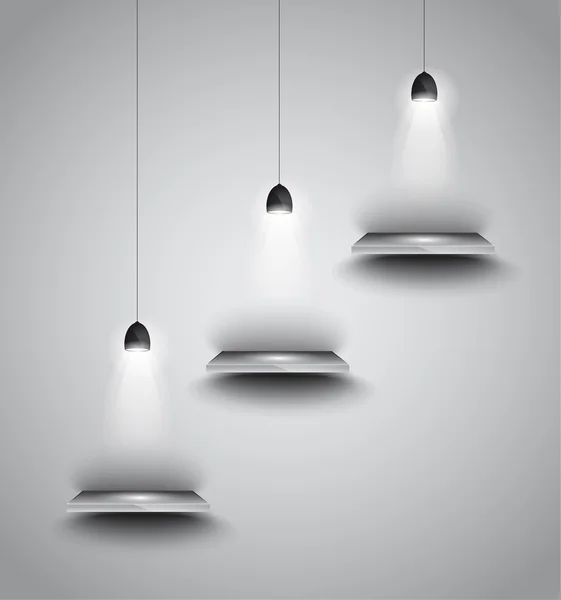 Étagères avec 3 projecteurs lampe avec lumière directionnelle — Image vectorielle