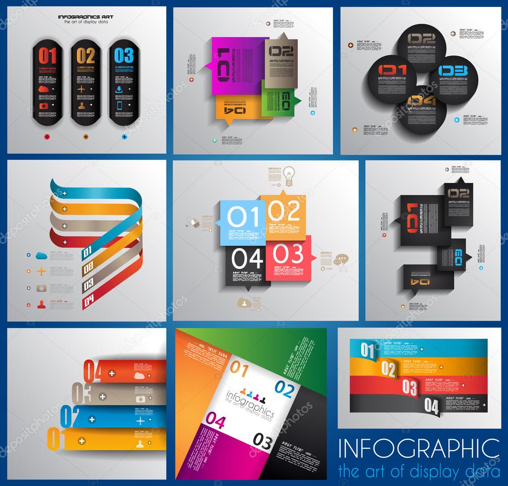 Infographic design templates collection with paper tags.