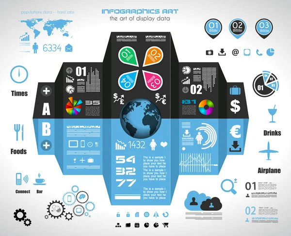 Infographic 요소-종이 태그, 기술 아이콘 설정 — 스톡 벡터