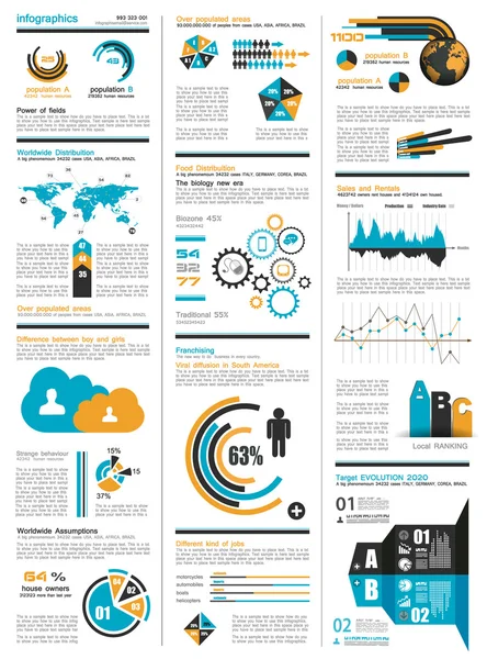 Elementos infográficos - conjunto de etiquetas de papel, ícones de tecnologia ... — Vetor de Stock