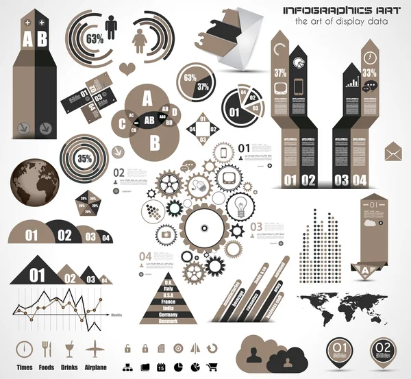 Infographic elements - σύνολο ετικετών σε χαρτί, εικονίδια. — Διανυσματικό Αρχείο