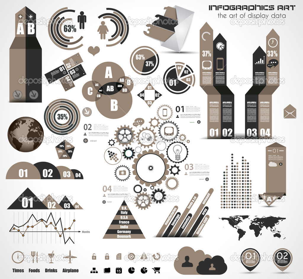 Infographic elements - set of paper tags, icons.