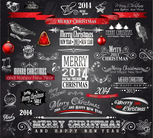 2014 クリスマス ビンテージ typograph デザイン要素 — ストックベクタ