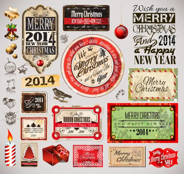 Різдво 2014 Вінтажні етикетки та колекція Typo — стоковий вектор