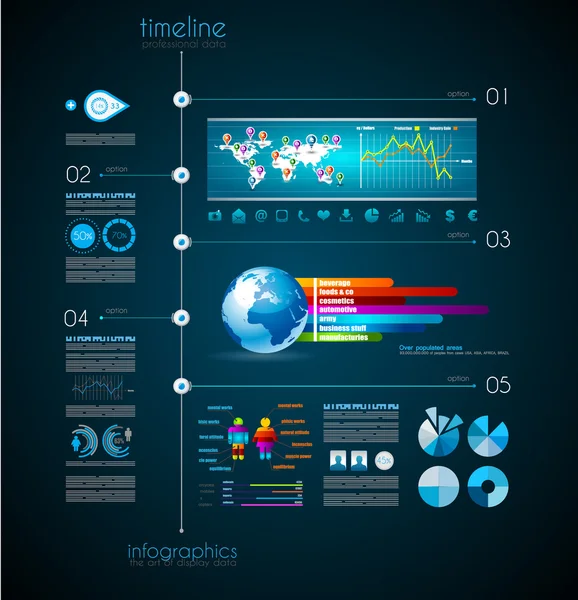 Osi czasu, aby wyświetlać dane z elementami Infographic — Wektor stockowy