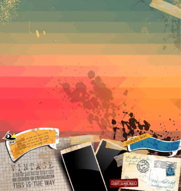 Vintage scrapbook composition with old style clipart