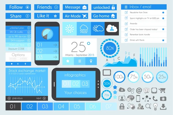 UI Elementi di design piatto per Web, Infografica — Vettoriale Stock