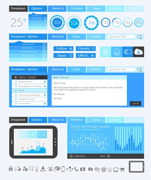 Platte ontwerpelementen van de gebruikersinterface voor web, infographics — Stockvector