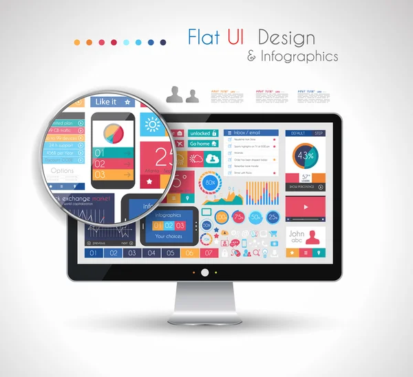 Elementi di design piatto UI in un moderno computer con schermo HD : — Vettoriale Stock