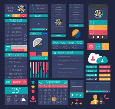 web, infographics için UI düz tasarım öğeleri,