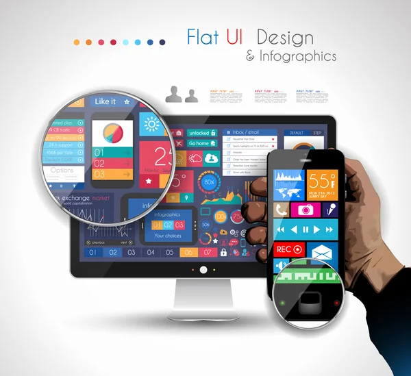 UI Flat Design Elements dans un écran HD moderne — Image vectorielle