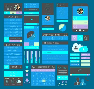 web, infographics için UI düz tasarım öğeleri,