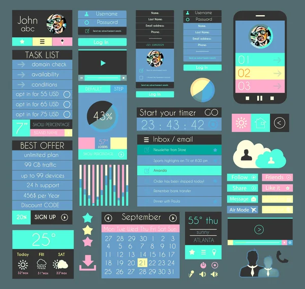 Elementos de diseño plano de IU para Web, Infografías , — Archivo Imágenes Vectoriales