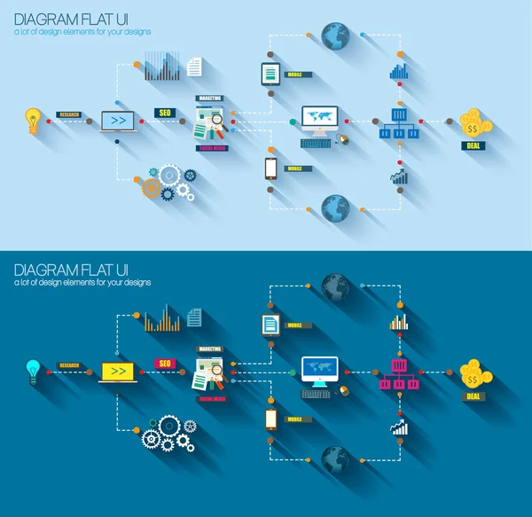 Diagrama de estilo plano, infografía e iconos — Vector de stock