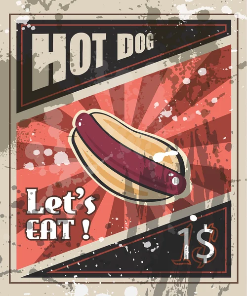 Plantilla de póster Vintage HOT DOG para comida callejera — Archivo Imágenes Vectoriales