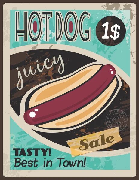 Vintage hot Dog'u poster şablonu — Stok Vektör