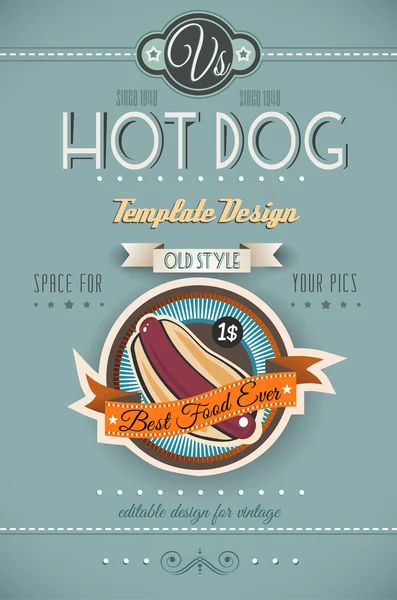 Vintage hotdog poster sjabloon voor bistro — Stockvector