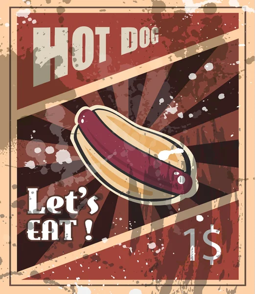 Modèle d'affiche Vintage HOT DOG pour bistro — Image vectorielle