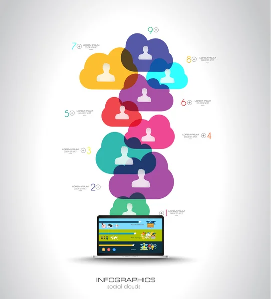 Conceito de mídia social e nuvem Infográfico — Vetor de Stock