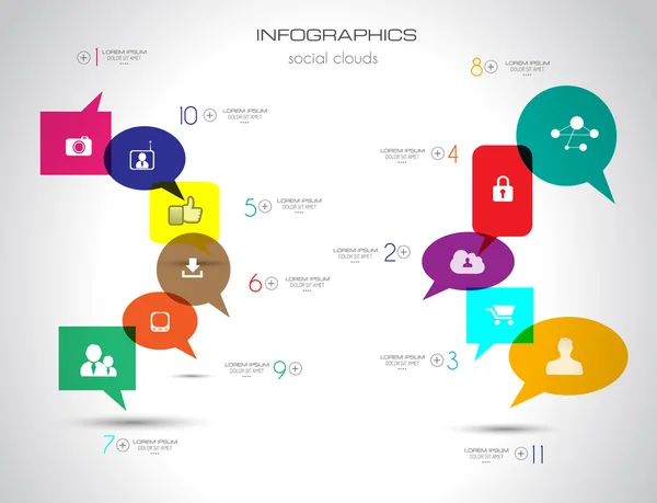 Sociální média a cloud koncept infographic — Stockový vektor