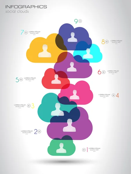 Sociale media en cloud concept infographic achtergrond — Stockvector