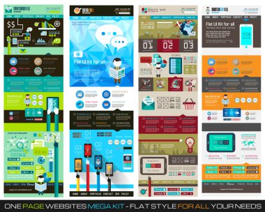 One page website flat UI design template SET 1. clipart