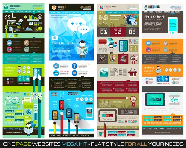 Modèle de conception d'interface utilisateur plat pour site Web unique SET 1 . — Image vectorielle