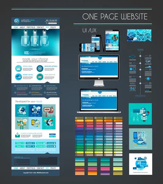 Bir sayfa web sitesi düz UI Ux tasarım şablonu