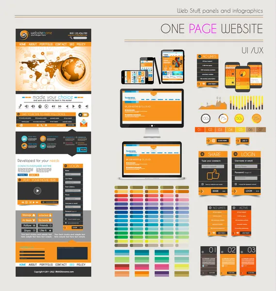 One page website flat UI UXdesign template. — Stock Vector