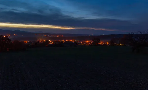 Kleines Dorf Lipi Bei Herbstlicher Nacht Mit Himmel Tschechische Landschaft — Stockfoto