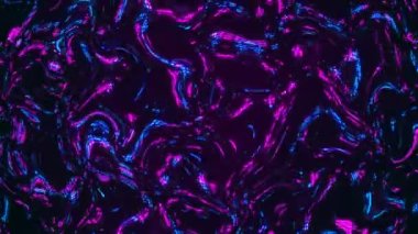 Soyut mavi ve mor kıvrımlı parlak benekli çizgi siyah arkaplanda