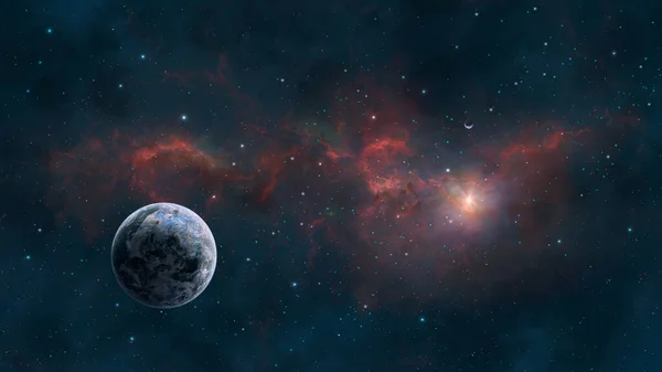 空间背景 色彩斑斓的星云 蓝色和红色 有两颗行星 美国宇航局提供的元素 3D渲染 — 图库照片