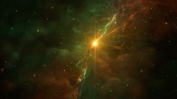 空间背景 带着繁星穿过绿色和橙色的星云 数字动画 3D渲染 — 图库视频影像