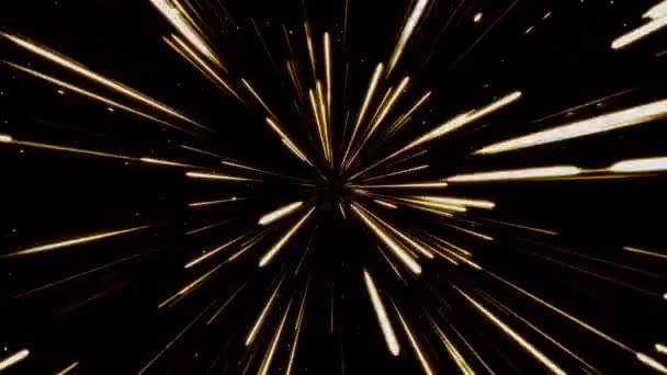 Gold Shine Glowing Particle Light Beams Sparkle Black Background Exploding — Stock Video