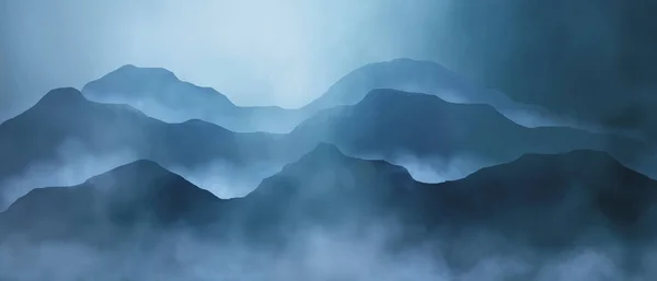 Górskie Warstwy Mglistą Mgłą Niebem Niebieskim Kolorze Prosta Natura Wspinaczka — Zdjęcie stockowe