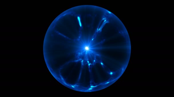 Blå Glödande Kristallkula Svart Bakgrund Abstrakt Mystisk Sfär Animation — Stockvideo
