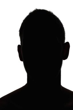 Önden beyaz arkaplanda insan kafası ve omuz silueti