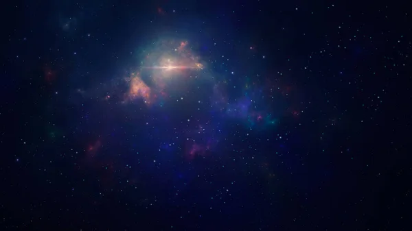 宇宙背景 星のフィールドとカラフルなフラクタルブルーの星雲 3Dレンダリング — ストック写真
