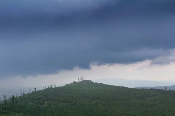 Hill Lysa Dramatic Storm Misty Fog Heavy Rain Knizeci Stolec — Stock Photo, Image