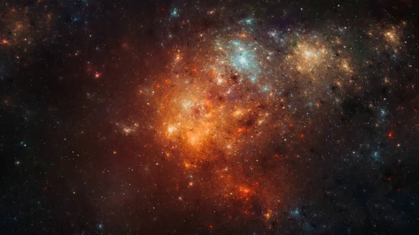 Space Background Colorful Fractal Orange Gold Nebula Star Field Rendering — Stock fotografie