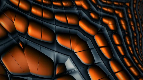 Abstract 3D hi tech fractal design in orange color. Modern futuristic background, 3D rendering