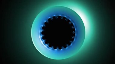 Abstract 3D fractal rainbow circle design element in blue and green color. Modern futuristic background, copy space for text or logo, 3D rendering