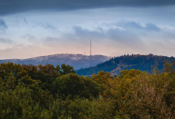 Hill Klet Blansky Les Jesiennego Lasu Wzgórza Zachody Słońca Niebo — Zdjęcie stockowe