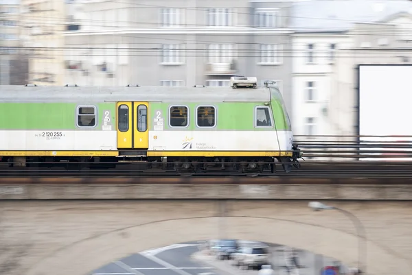 Speeding Train and White Billboard. — Stock Photo, Image