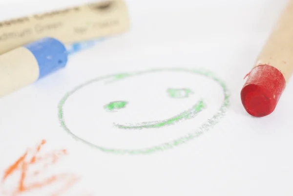 Smily Face Drawn with Coloured Crayons. — Stock Photo, Image
