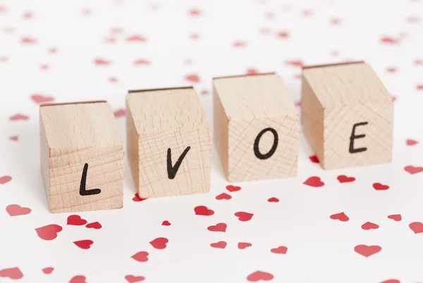 Amore scritto con blocchi di legno . — Foto Stock