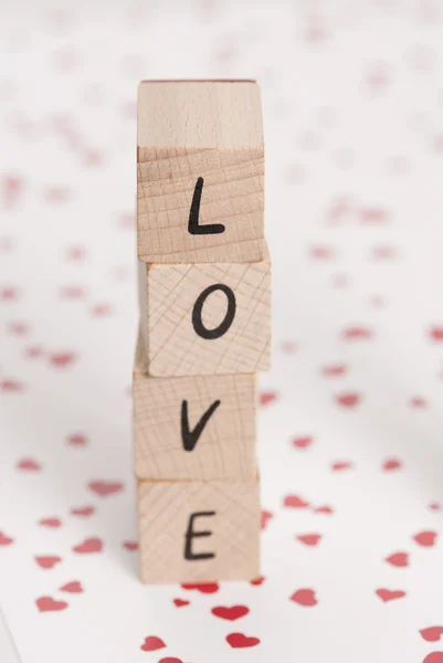 Love Tower Written With Wooden Blocks. — Stock Photo, Image